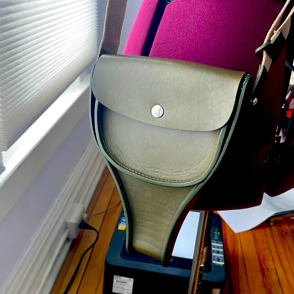 Brooks olive green leather bike seat handbag.